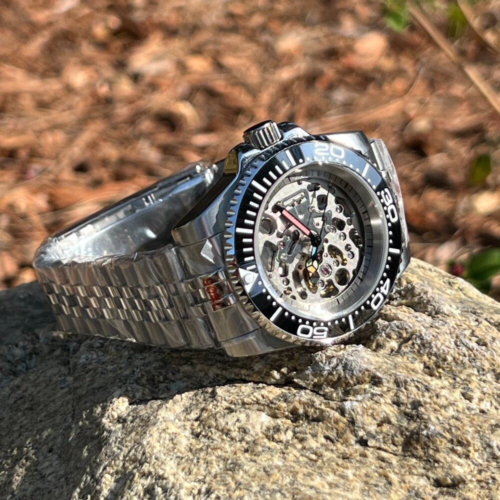 Custom Made Watch DIY With NH70 Automatic Movement Silver Case Black/wh Jubilee - Picture 6 of 9
